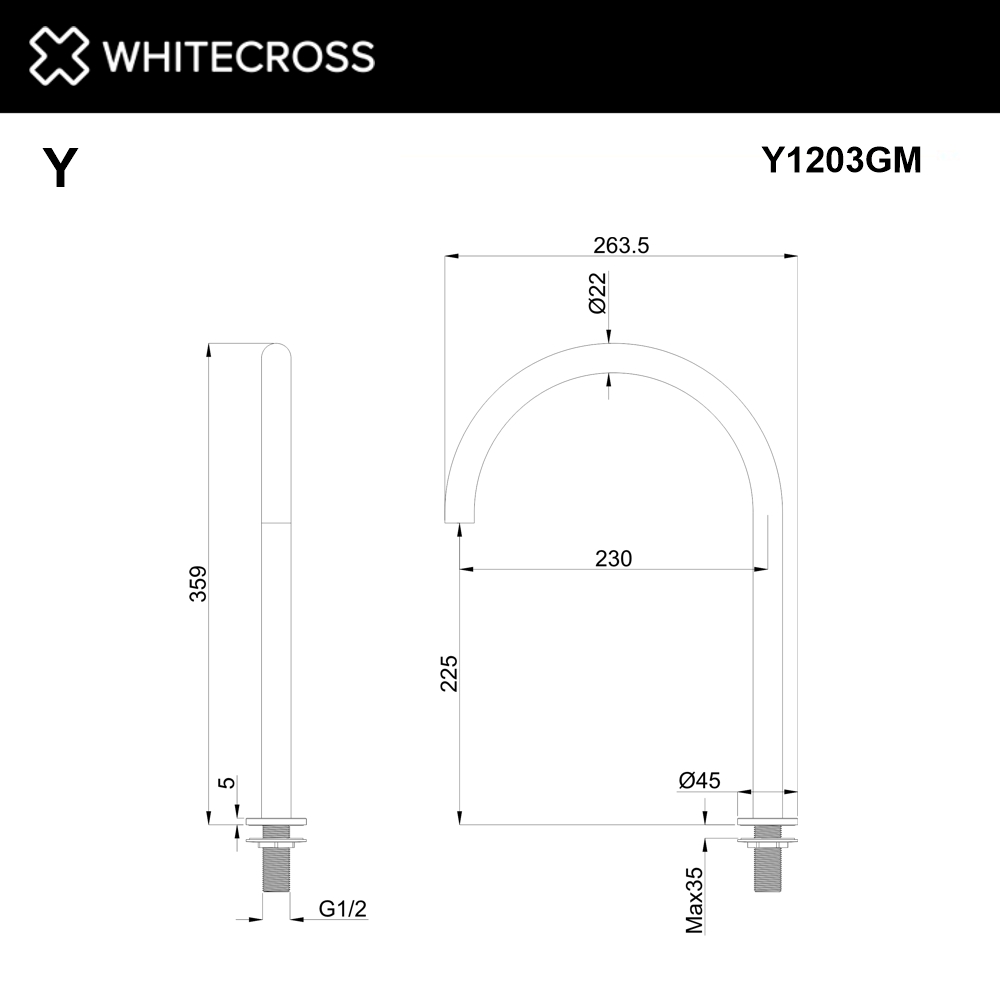 Излив отдельностоящий WHITECROSS Y1203GM (оружейная сталь)