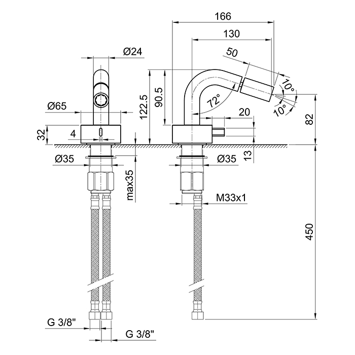 Fantini AF/21 Смеситель для биде, 1 отв., излив: 130 мм, цвет: Matt Copper PVD 27 P9 A008WF