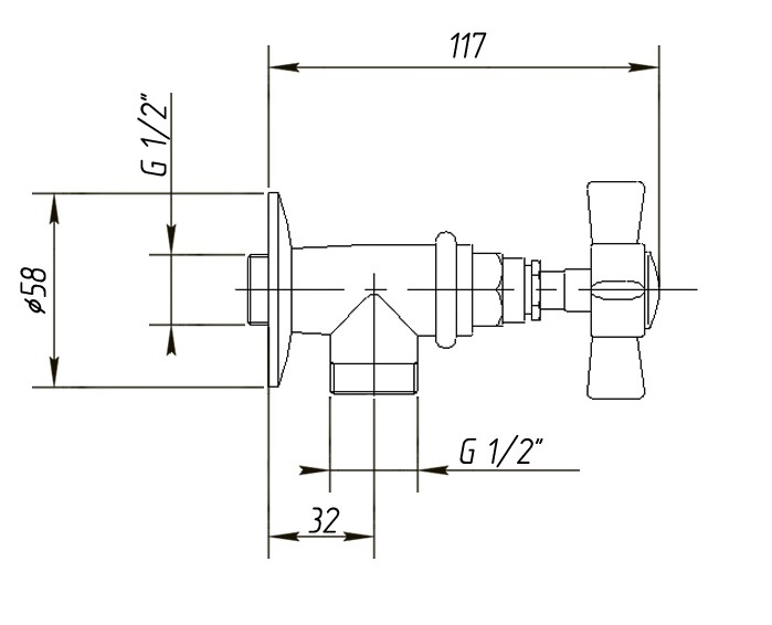PRINCETON Кран запорный угловой, M1/2"xM1/2" ML.PRN-858.CSCR состаренный хром