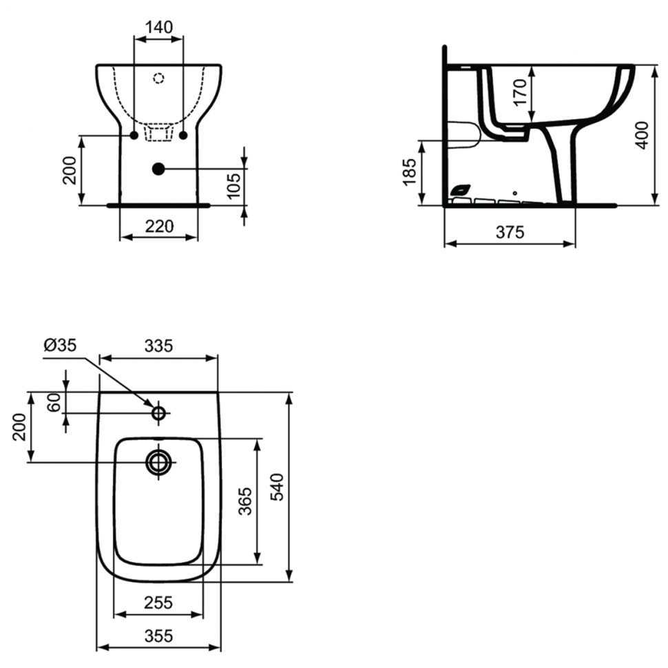 Напольное пристенное биде Ideal Standard i.life A T472001