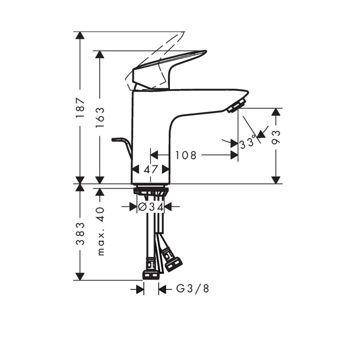71100670 Hansgrohe Logis Смеситель для раковины 100, однорычажный, со сливным гарнитуром, цвет: матовый черный