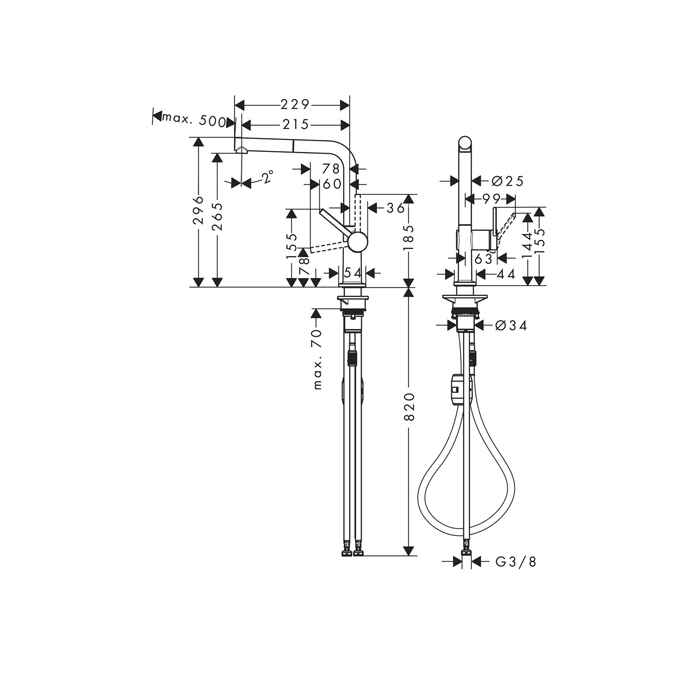 72808000 Hansgrohe Talis M54 Кухонный смеситель однорычажный, 270, с вытяжным изливом 1jet, цвет: хром
