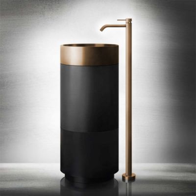 Gessi 316 Раковина 40x90 см, без отв., напольная, отдельностоящая, с сифоном, слив в пол, цвет: Warm bronze brushed PVD 54601#726