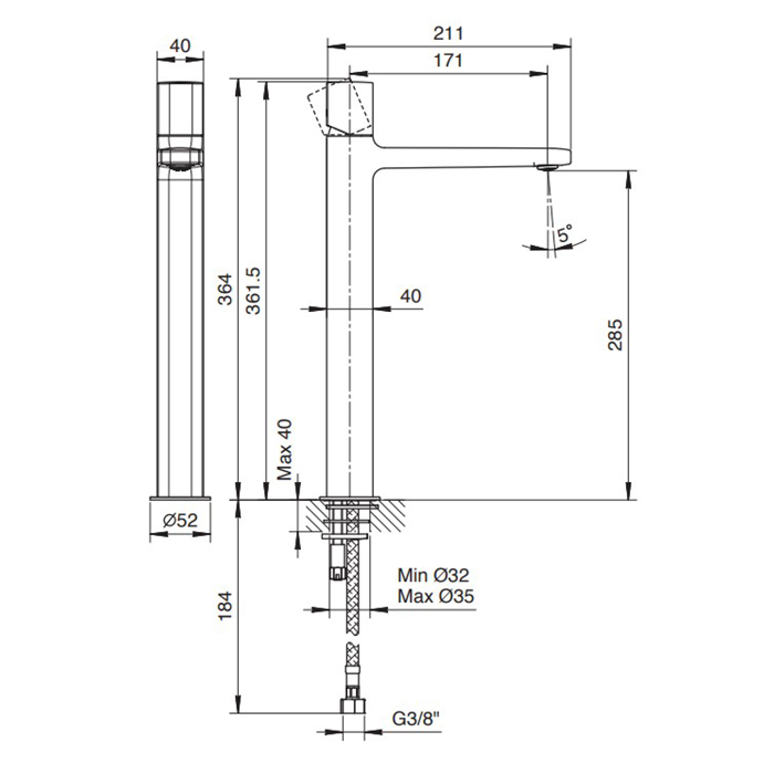 Fantini Lame Смеситель для раковины, 1 отверстие, высокий излив, цвет: хром 24 02 M006WF
