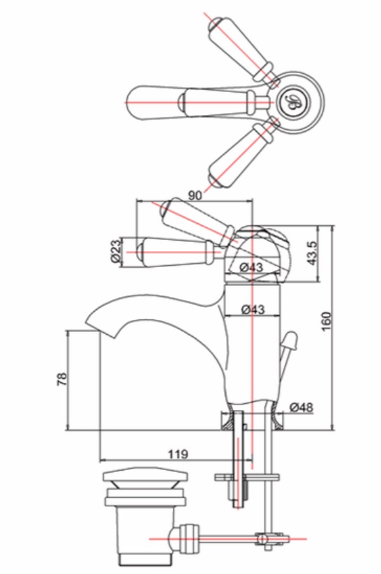 Смеситель для раковины Burlington CH22 BLA +T4B