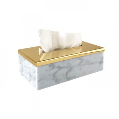 3SC Elegance Контейнер для салфеток 23х12,5хh7см, цвет: мрамор bianco carrara/золото 24к. Lucido EL70ABCGD