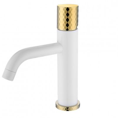 Смеситель для раковины Boheme STICK WHITE DIAMOND GOLD_Комплект 121-WG