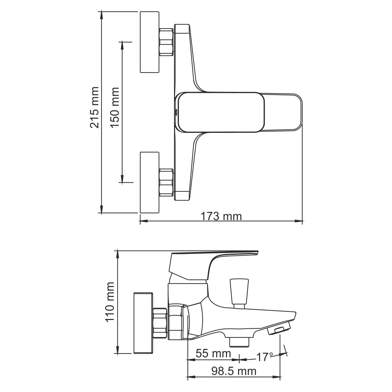 Salm 2701 Смеситель для ванны с коротким изливом Размеры (Ш/В/Г): 21,5х11х17,3 см