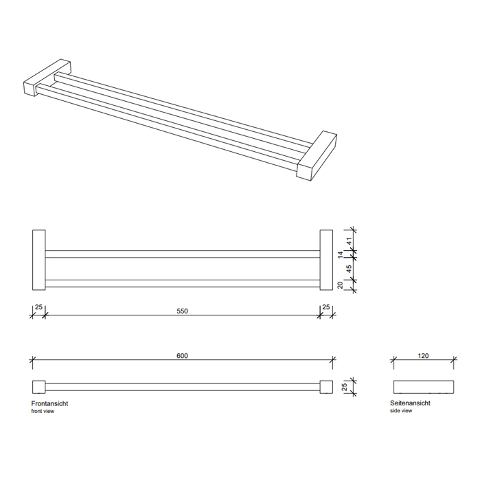 Decor Walther Corner HTD60 Полотенцедержатель 60см, двойной, подвесной, цвет: черный матовый 560460