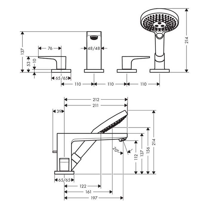 Hansgrohe Metropol Смеситель на борт ванны , на 4 отв., цвет: хром 74552000