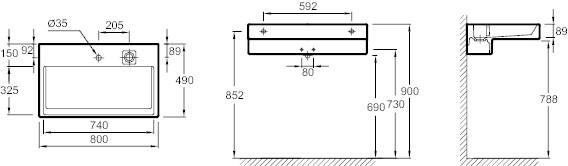 Jacob Delafon TERRACE Подвесная раковина-столешница 80*49 см с подсветкой