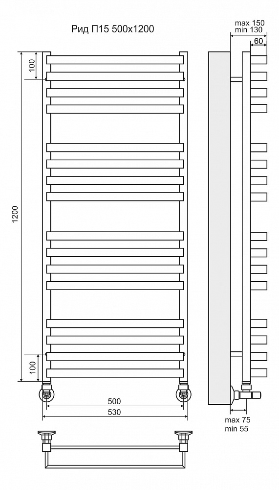 Полотенцесушитель Terminus Рид П16 500х1200 водяной