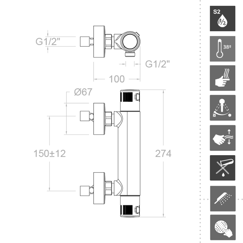 Термостатический cмеситель c комплектом для душа TERMOTECH 963401NL