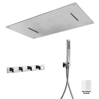 IF044-04 AquaElite Встроенный смеситель для душа + душевой гарнитур + верхний душ, белый матовый