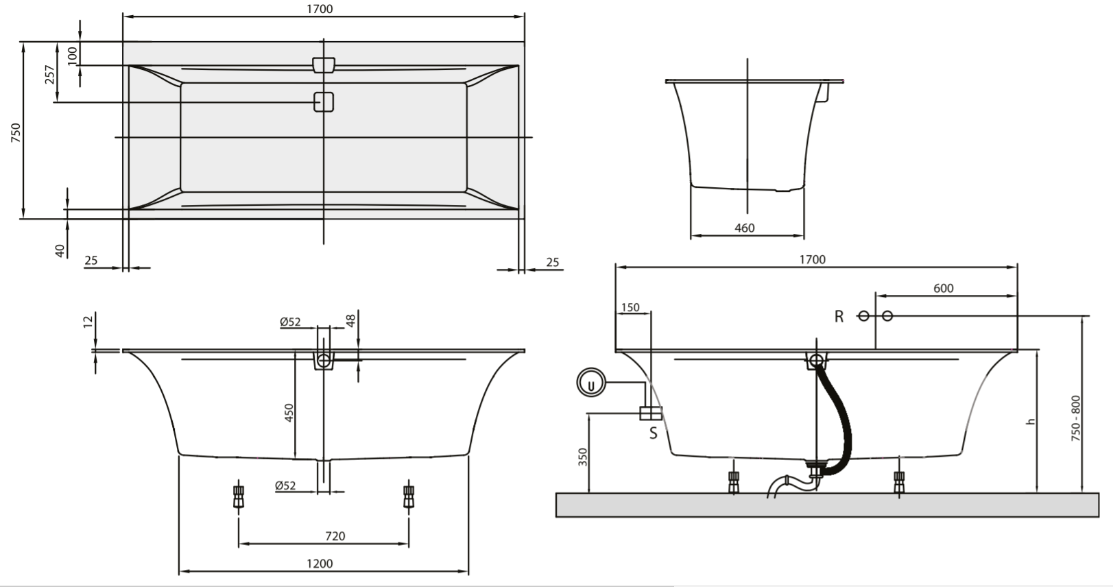 Квариловая ванна Villeroy&Boch Squaro Edge12 170x75 UBQ170SQE2DV-01
