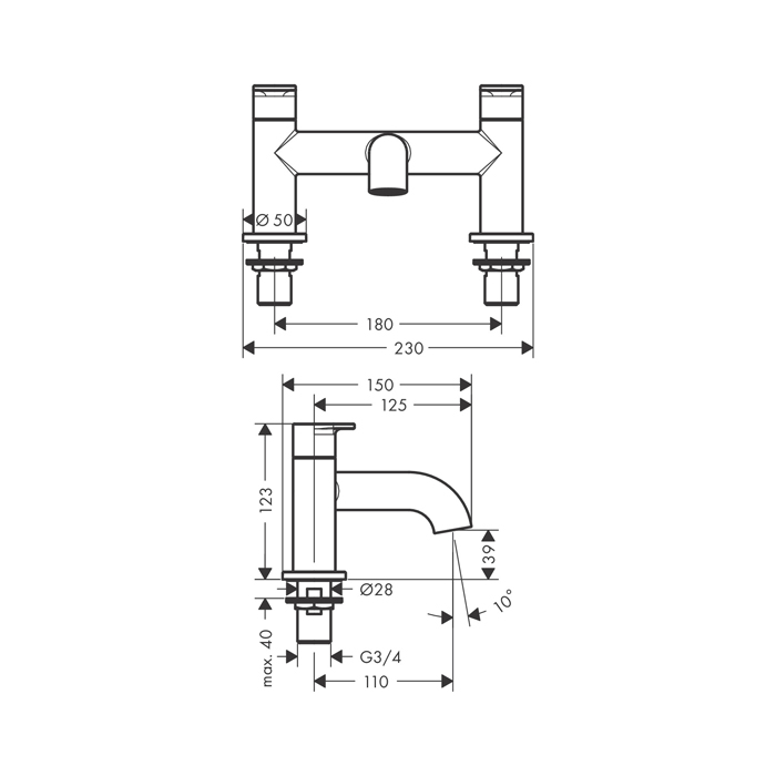 Hansgrohe Vernis Blend Смеситель для ванны, на 2 отв., цвет: матовый черный 71442670