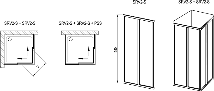 14V40UO2Z1 Душевой уголок Ravak Supernova SRV2-80 S 195 сатин+Transparent