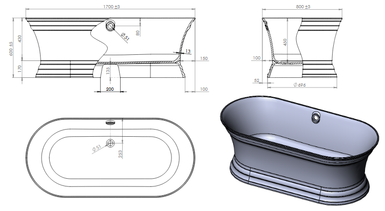 Ванна отдельностоящая 170x80 из литьевого мрамора Astra-Form ШАРМ