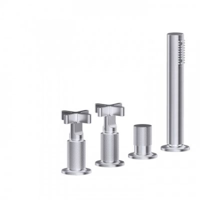 Gessi Inciso Смеситель для ванны на 4 отверстия для наполнения через слив-перелив, переключатель, с ручным душем, цвет: finox 58143#149