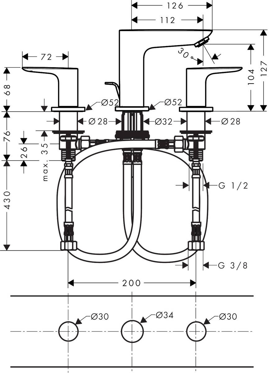 Смеситель для раковины на 3 отверстия Hansgrohe Talis E71733670
