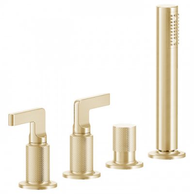 Gessi Inciso Смеситель для ванны, на 4 отв., с переключатель потоков, шланг 150см, и ручным душем, цвет: золото 58043#246