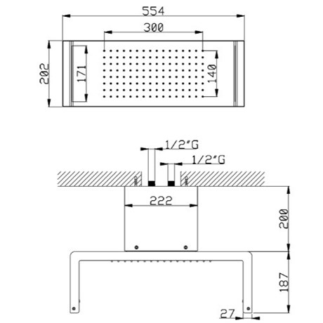 SF118A05Q AquaElite верхний душ с 2-мя режимами, 554x202 мм, 1/2", чёрный матовый