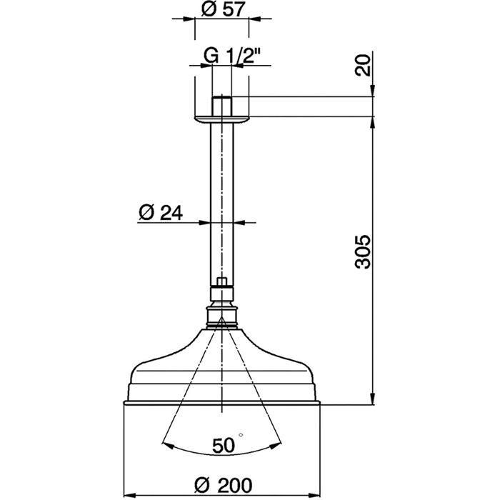 CISAL Shower Верхний душ 200 мм с настенным держателем L290 мм, цвет хром DS01326021