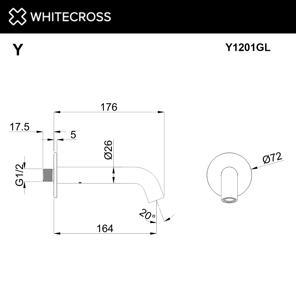 Излив настенный 164 мм WHITECROSS Y1201GL (золото)
