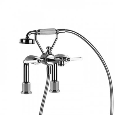 Gessi Venti20 Смеситель для установки на борт ванны на 2 отверстия, двухвентильный, с ручным душем и шлангом 1500 мм., цвет: хром 65115#031