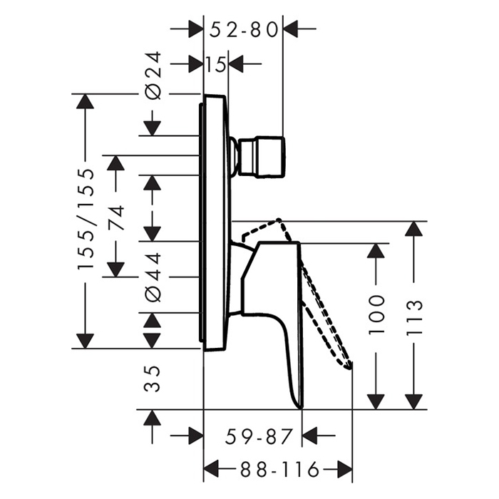 71474000 Hansgrohe Talis E Смеситель для ванны, встраиваемый, внешняя часть, цвет: хром