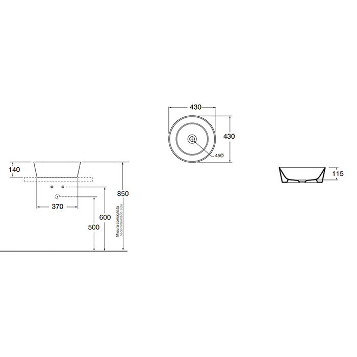 Azzurra Forma Раковина чаша 43х43х14см, без отв., цвет: белый FMLA043140C0BI*0