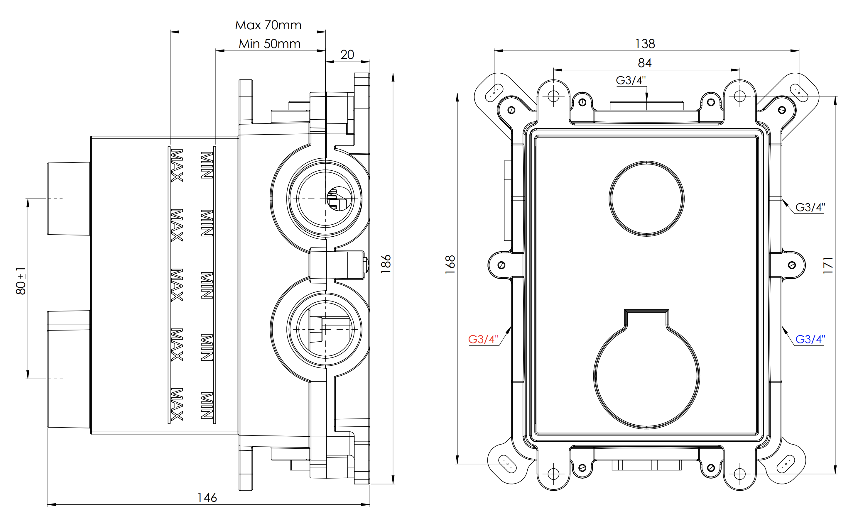 RRBOX99D2 Скрытая часть на 2 выхода Remer Thermobox