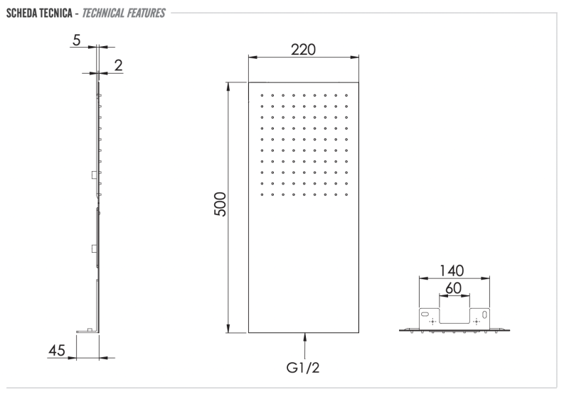 Верхний душ настенный 50x25 см Remer 350UFNOX, черный матовый