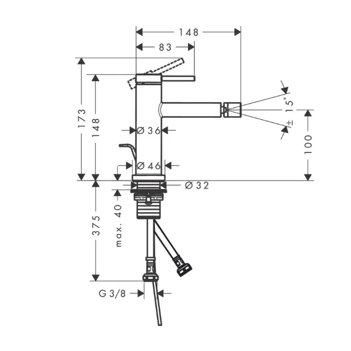 73201700 Hansgrohe Tecturis S Смеситель для биде, 1 отв., с донным клапаном, цвет: белый матовый