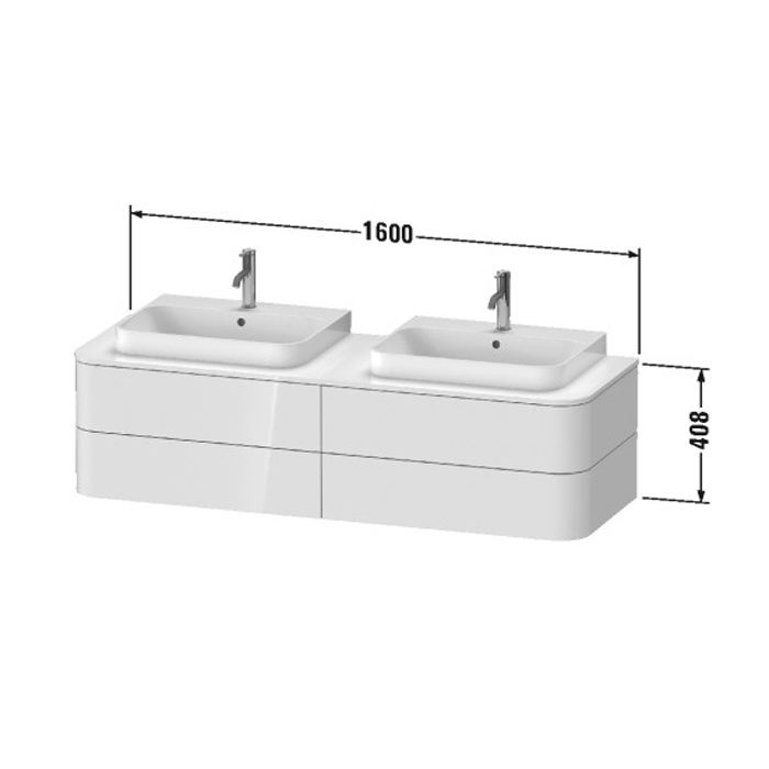 Duravit Happy D.2 Plus Тумба подвесная 160x55x40.8см с 2 раковинами, 4 ящика, цвет: nordic white satin matt/mediterrenean oak 2359600000
