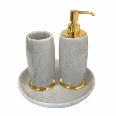3SC Elegance Коплект: стакан, дозатор, лоток,  мрамор bianco carrara/, цвет: золото 24к. Lucido EL99ABCGD