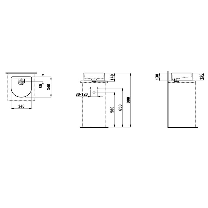 Laufen Sonar Раковина 34x34х13 см, без отв., без перелива, цвет: белый 8.1234.0.000.112.1