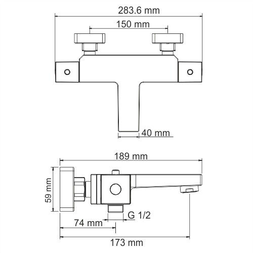 Alme 1511 Thermo Термостатический смеситель для ванны Размеры (Ш/В/Г): 28,4х5,9х18,9 см