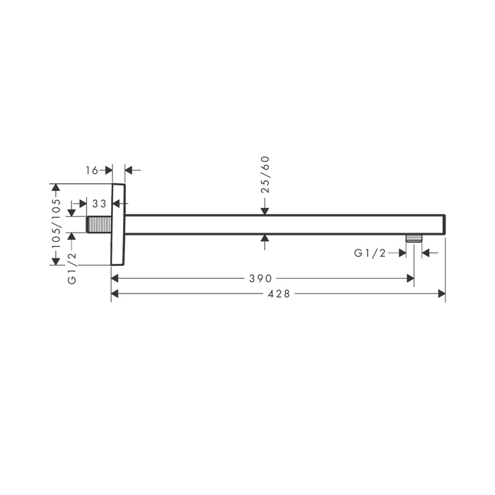27694340 Hansgrohe Держатель верхнего душа Square 38,9 см, цвет: шлифованое черный хром