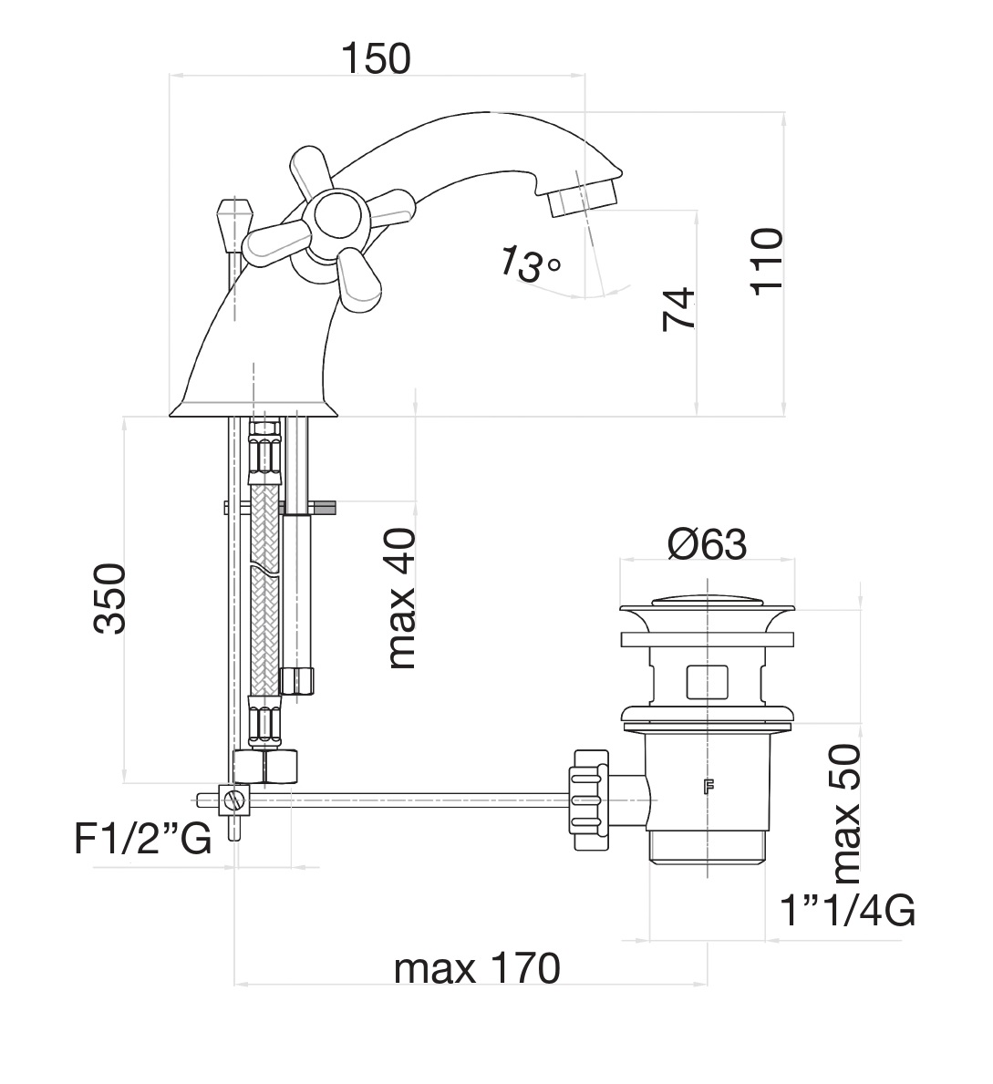 Смеситель для раковины Fiore MARGOT 26ZZ0622, бронза