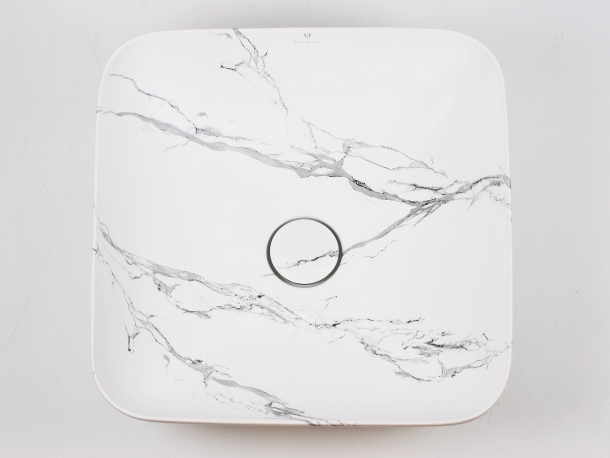 AeT Elite Square L602T0R0V0481 Раковина накладная 43 х 43 см, цвет белый матовый с эффектом мрамора