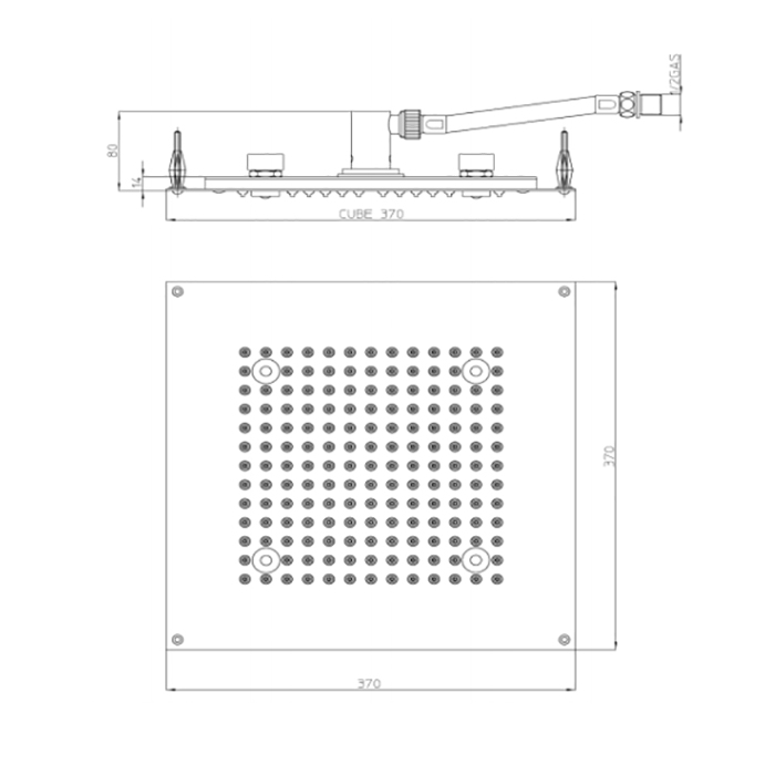 BOSSINI DREAM-CUBE Верхний душ 470 x 370 мм, с 4 LED RGB, блок питания/управления, Cromoterapia, гибкая подводка, цвет: черный матовый H37451.073