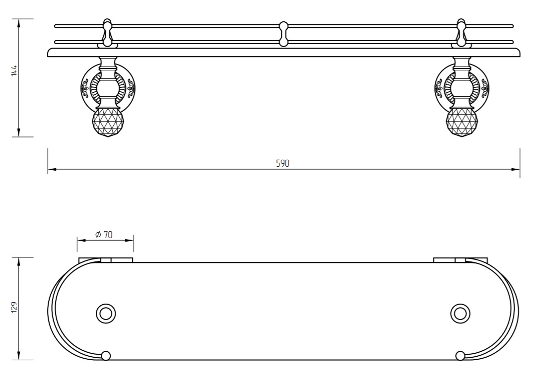 CRISTALIA Полка c галереей L60 см, стекло/SWAROVSKI ML.CRS-60.220.DO