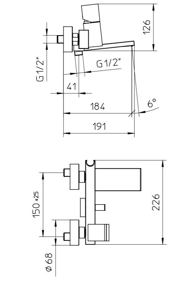 09101510 Palazzani Track настенный смеситель для ванны и душа с держателем