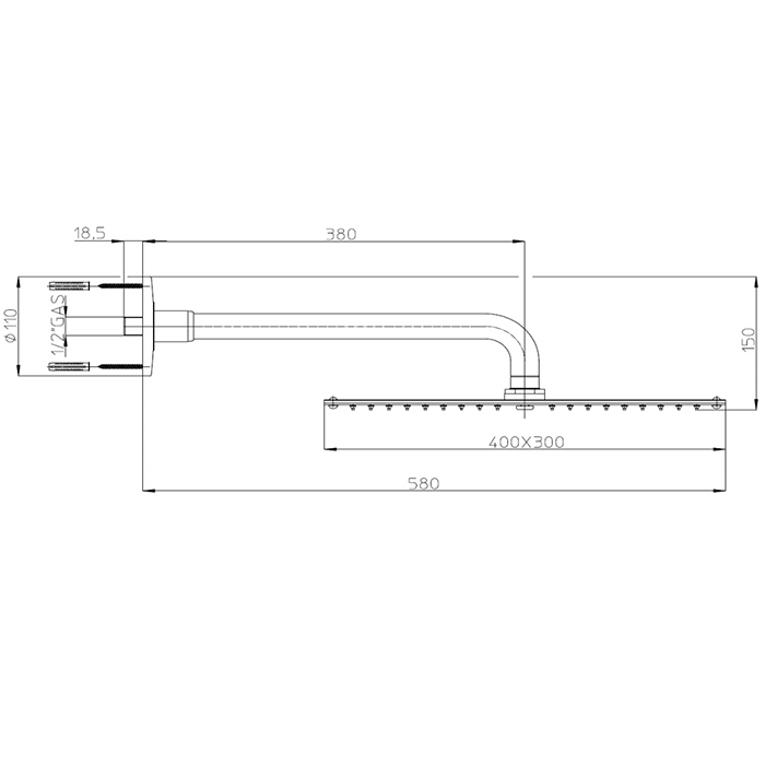 Bossini Paris-Rectangular Верхний душ 40x30см, настенный, цвет: хром H77607.030