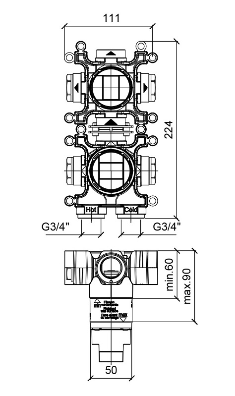 Almar Скрытая часть смесителя на 2 потребителя E186905