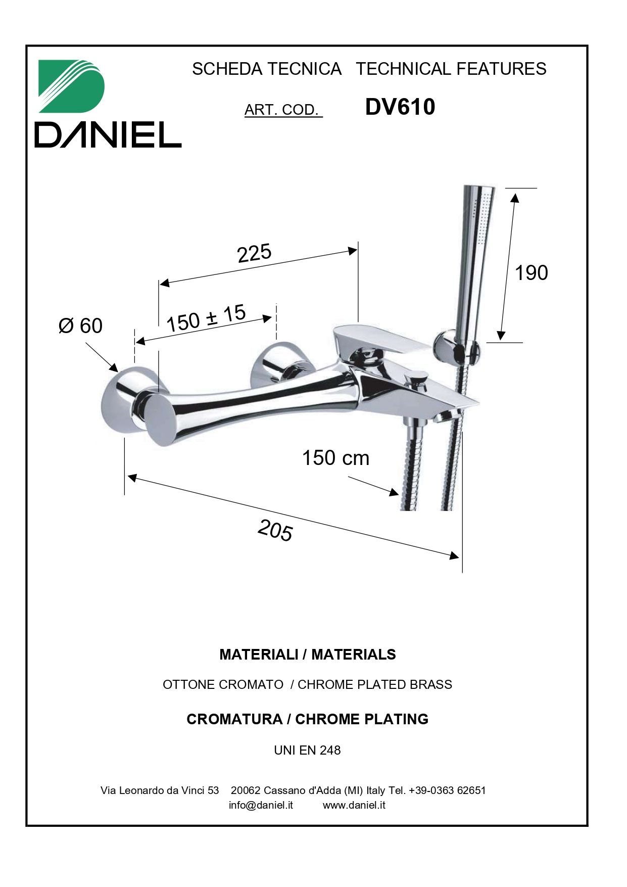 Daniel Diva, однорычажный смеситель для ванны, c набором для душа, цвет золото DV610-DO