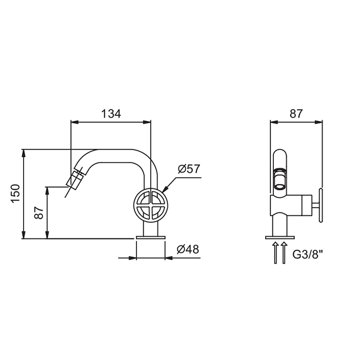 Fantini Fontane Bianche Смеситель для биде, 1 отв., цвет: Matt Gun Metal PVD 47 P5 P008W