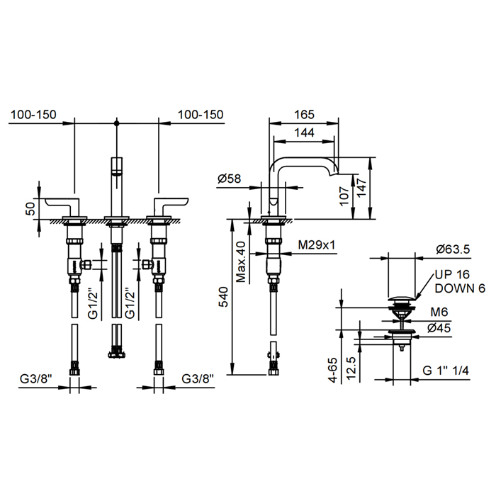 Fantini Icona Deco Смеситель для раковины, 3 отверстия, цвет: хром 53 02 R106