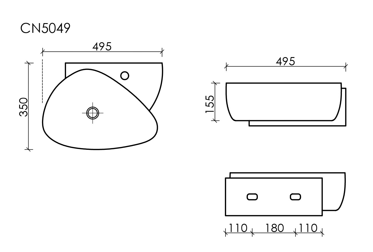 CN5049 Ceramica Nova Раковина подвесная 495x350x155, цвет белый